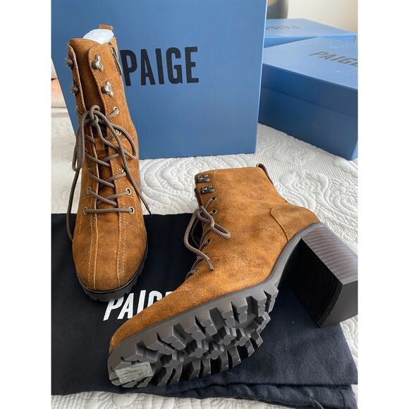 PAIGE Christie Caramel Suede Booties Boots size 9.5 NWB - Picture 1 of 9